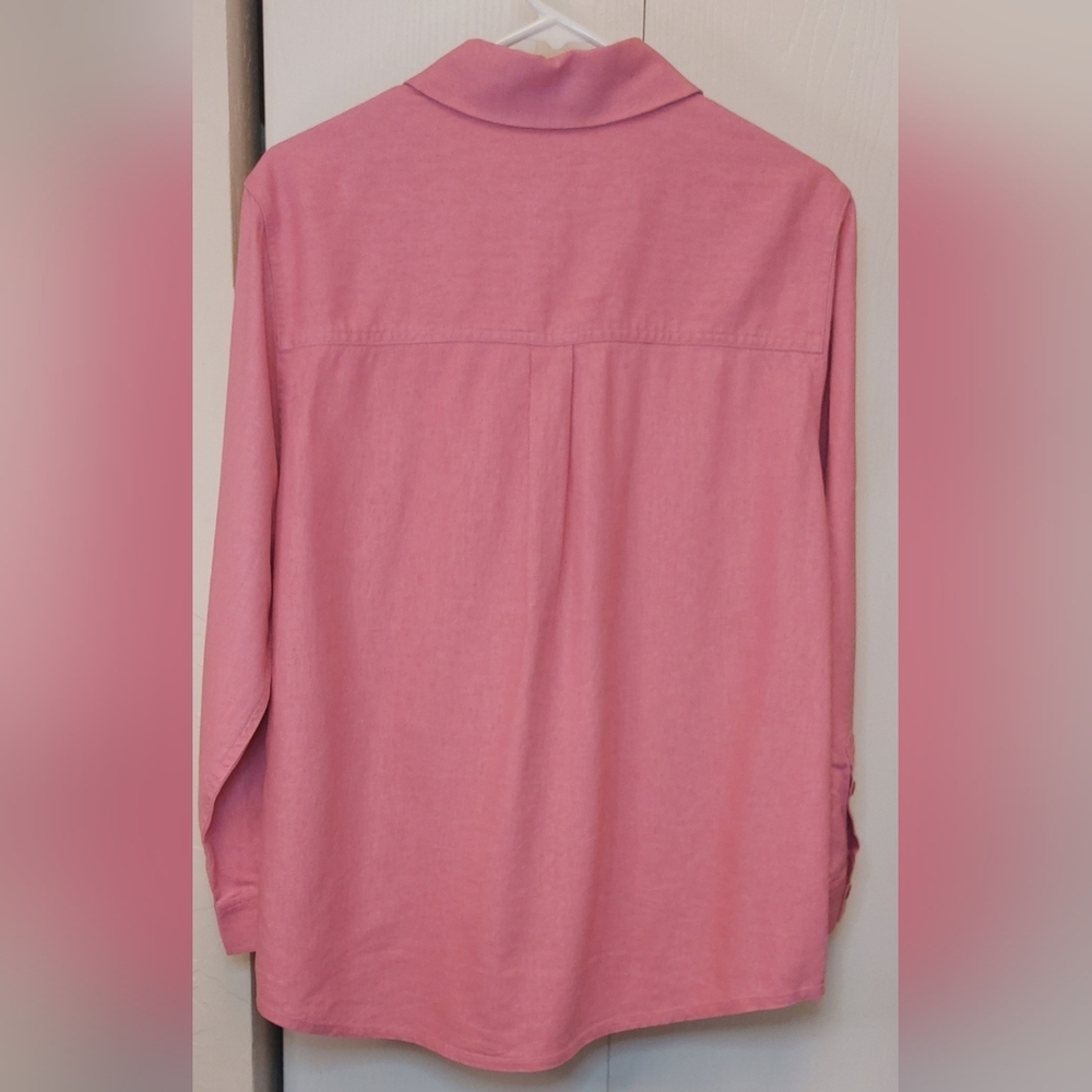Draper's & Damon Pink Linen Button Up Top Size Large Blouse Embroidered Top Boho - Picture 9 of 10